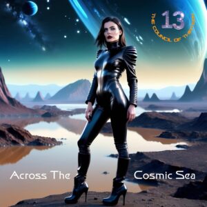 Across the Cosmic Sea – Clear Blue with Fiesta Red Splatter